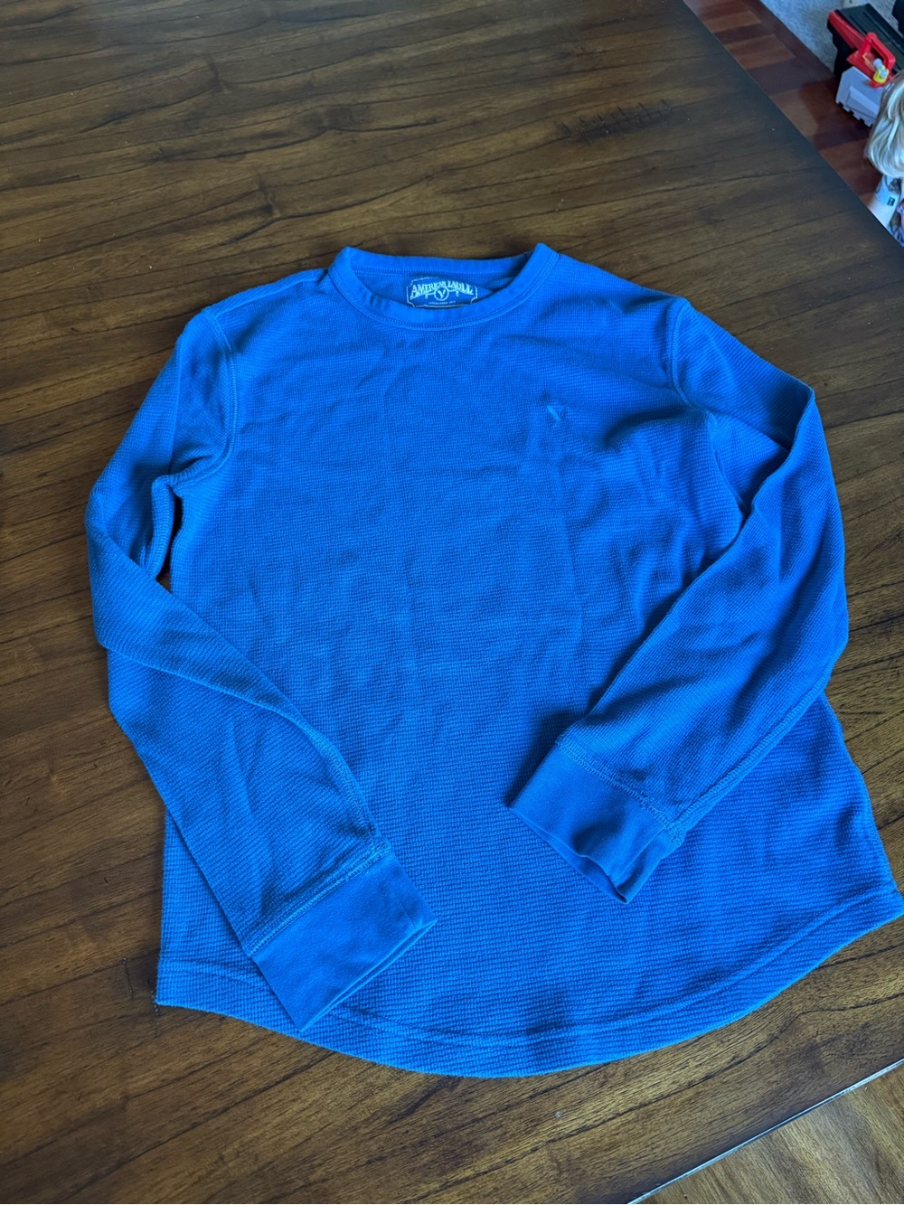 American Eagle Mens Blue Waffle Knit Long-Sleeve Sweater